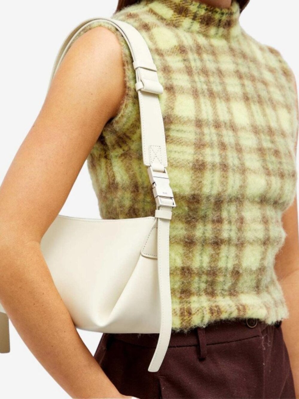 OSOI - Bean Twee Leather Shoulder Bag in a Neutral Cream Beige Color.